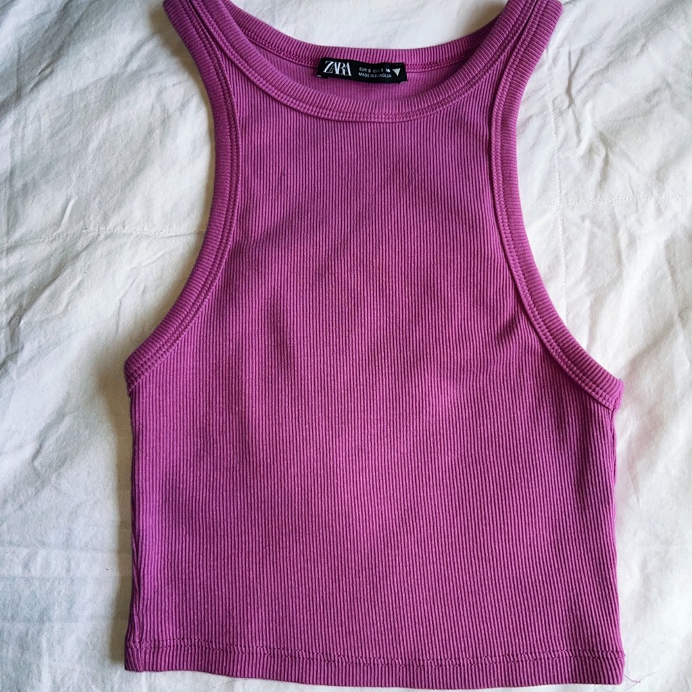 PURPLE ZARA RIBBED HALTER TANK